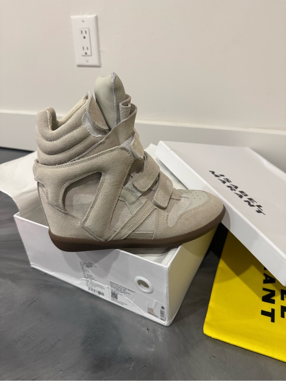 Isabel Marant Neutral Beige Suede Wedge Sneakers